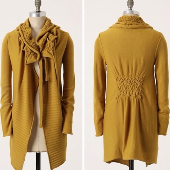 Anthropologie Sweaters - ANTHROPOLOGIE Moth Mustard Yellow Ruffled Cardigan